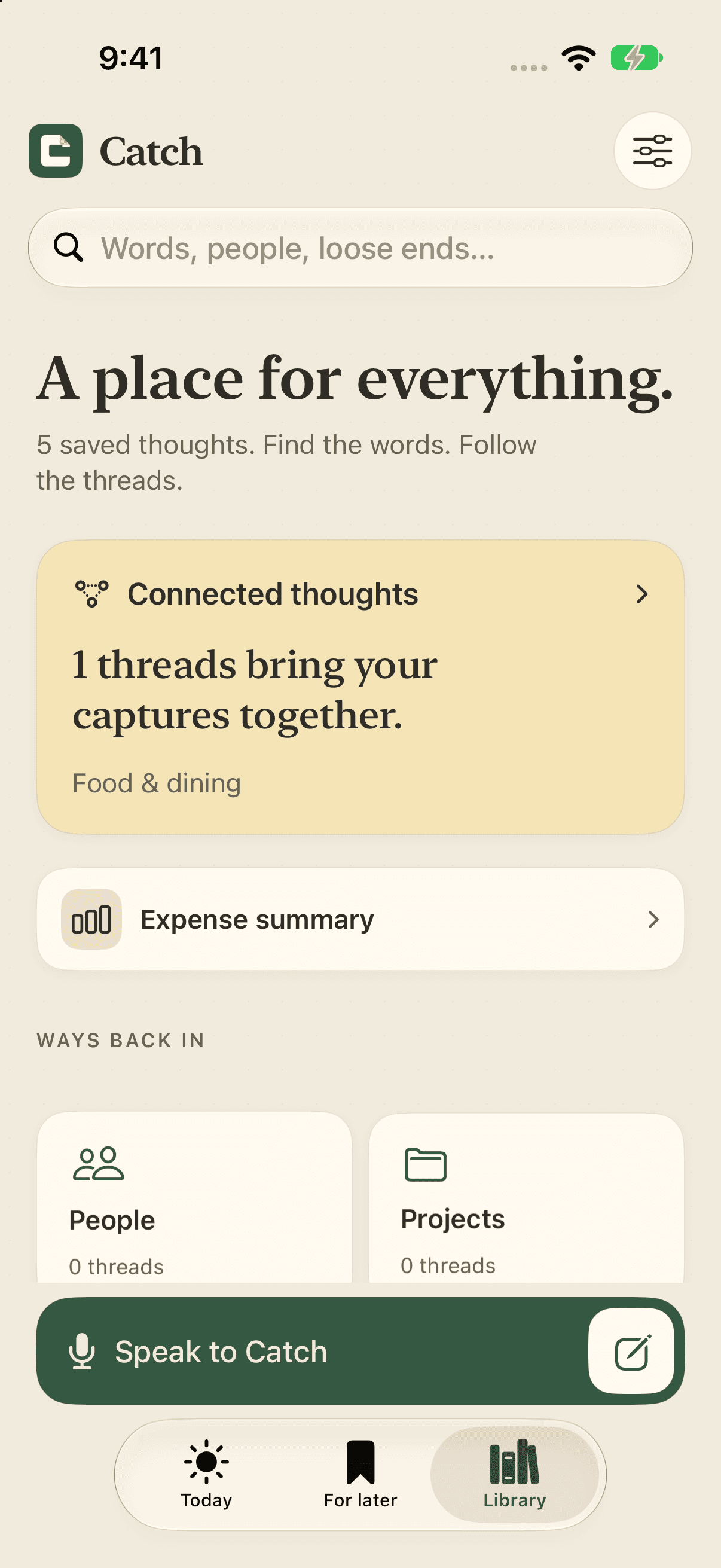 Catch Library: search, collections, and connections for finding saved thoughts