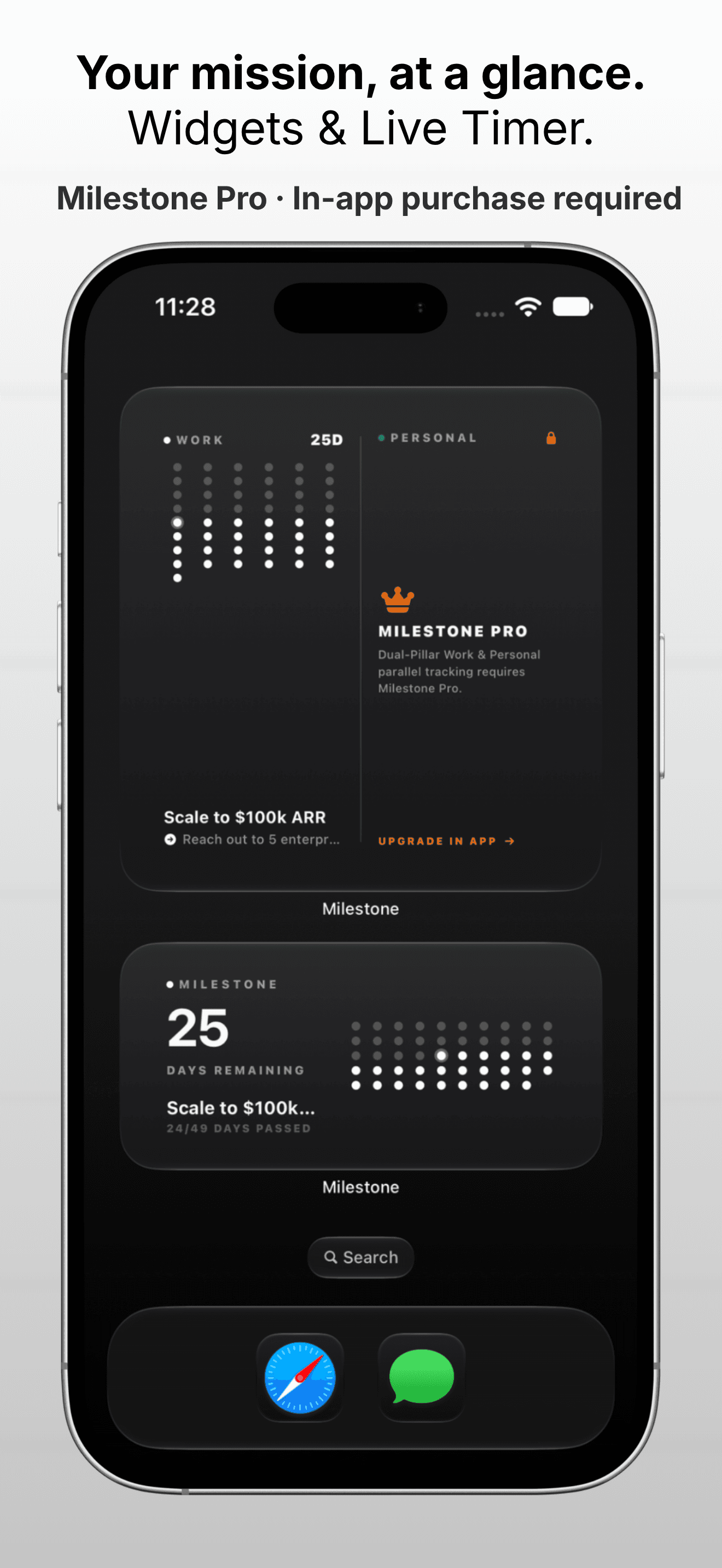 Your mission, at a glance. Widgets & Live Timer.